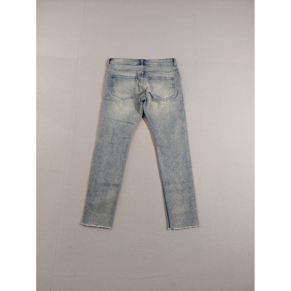 H&M Men Jean 32 Light Wash Denim‎ Skinny Cropped Low Rise Distressed Ripped Wear - Picture 15 of 16